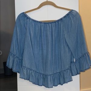 off the shoulder long sleeve denim top!